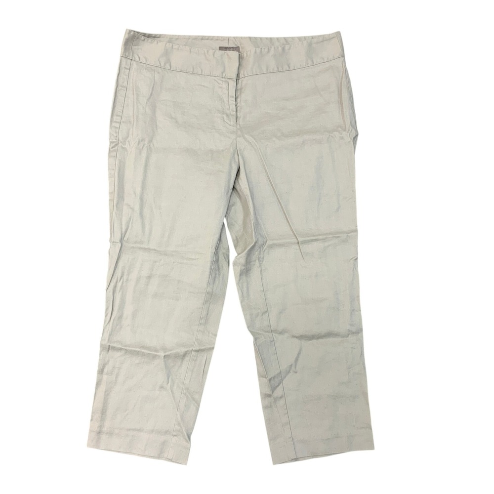 J. Jill Women's 10 Stretch Crop Pants Petite Tan Linen Cotton Blend